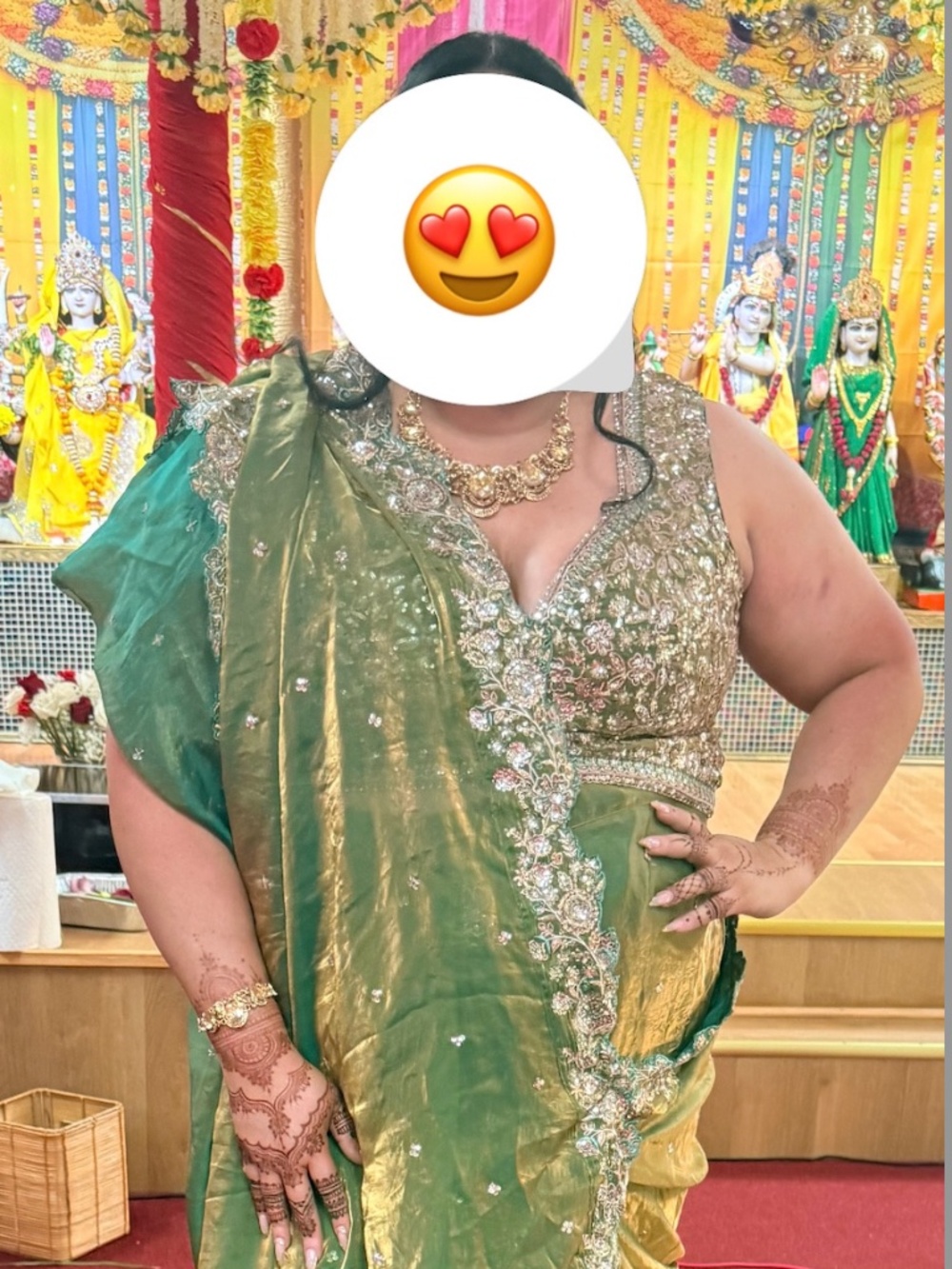 Plus Size Women's Moss Green Embroidered Silk Saree
